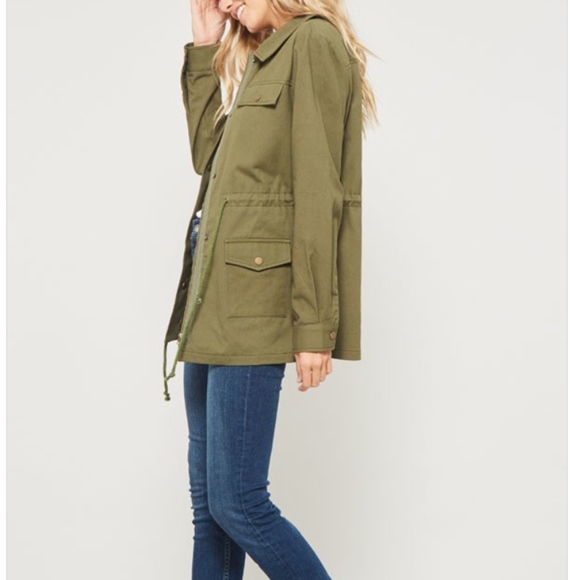 Olive Solid Woven Jacket Dual Front Zip - Picture 4 of 8